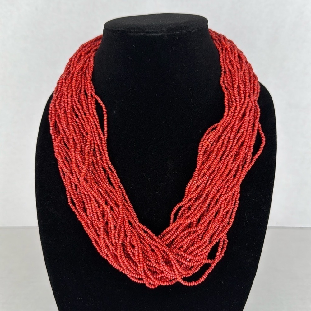 Vintage Red Beaded Statement Necklace Lot A13